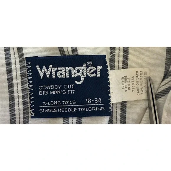 VTG Wrangler Shirt Men 18-34 2XL Long Tail Pearl Snap Cowboy Cut Brushpopper 90s - Picture 6 of 9